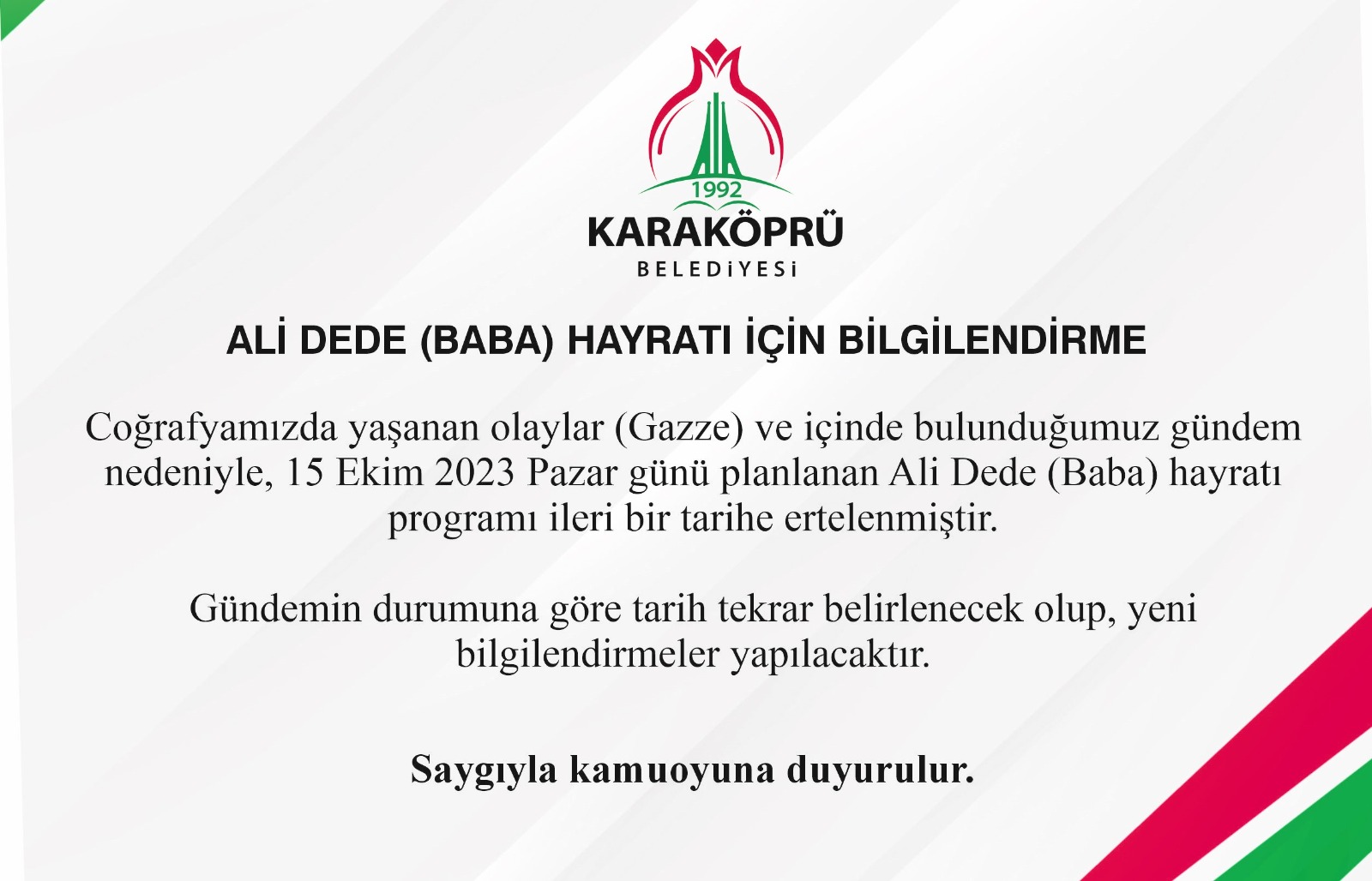 Şanlıurfa'da Ali Baba Hayrat Töreni Ertelendi 