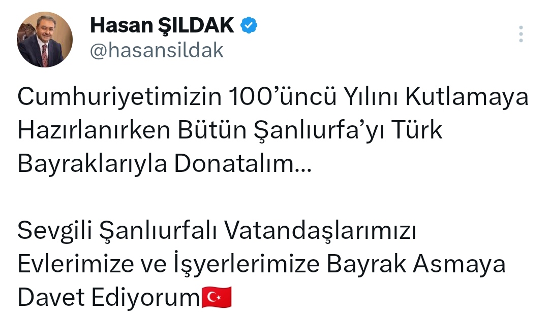 Vali Şıldak'tan Urfalılara Bayrak Çağrısı