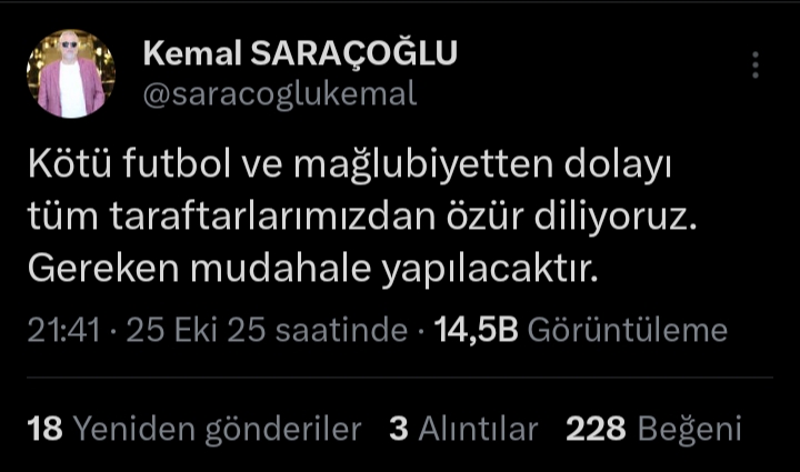 Urfaspor Başkanı Saraçoğlu Özür Diledi