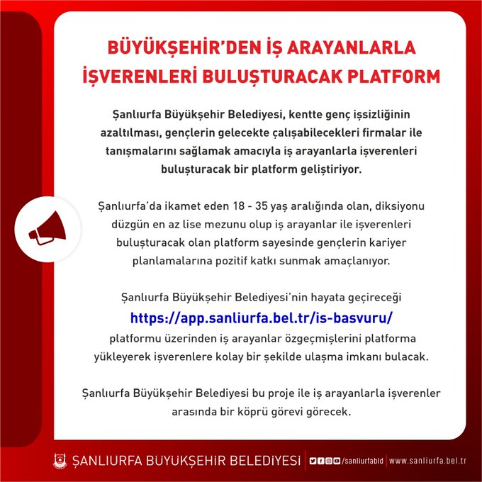 Urfa Büyükşehir Belediyesi'nden İş Arayanlara ve İşverenlere Yeni Platform