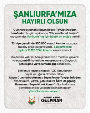 Şanlıurfa'ya 13 Bin Konut Müjdesi